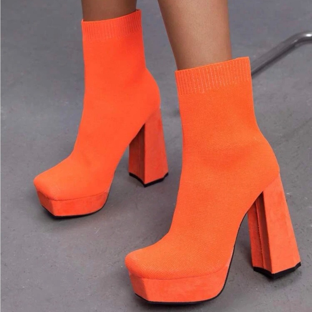 SHEIN neon orange platform sock boots